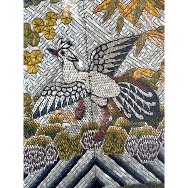 Chinese Qing Dynsty Embroidered Civil Rank Silver Pheasant Badge Robe Set Framed For Sale - Image 9 of 13