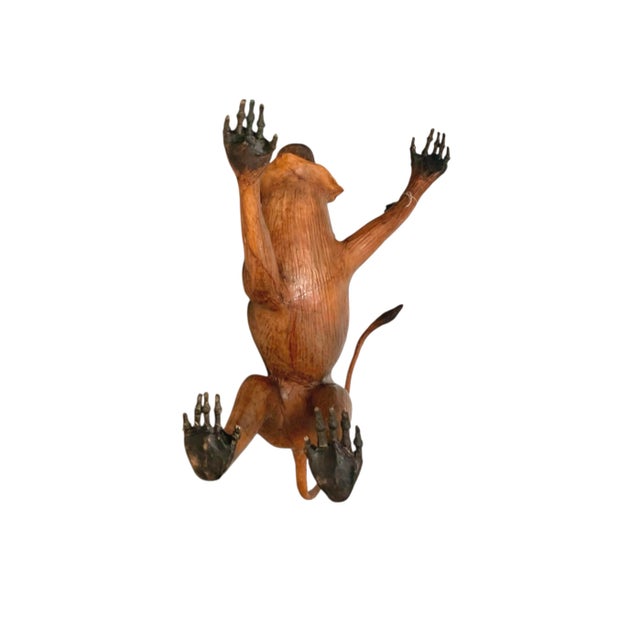 Brown Late 20th Century Large Leather-Wrapped Monkey Figure With Glass Eyes, Safari Sculpture, 24"h For Sale - Image 8 of 8