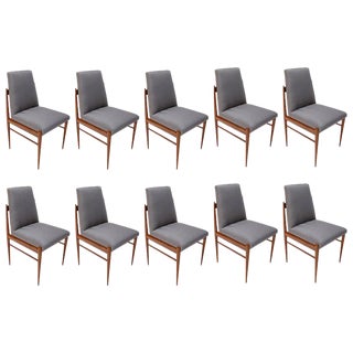 Grey Linen Brazilian Mid-Century Dining Chairs by L'Atelier, 1960s-Set of 10 For Sale