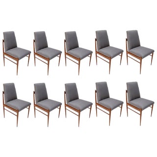 Grey Linen Brazilian Mid-Century Dining Chairs by L'Atelier, 1960s-Set of 10 For Sale