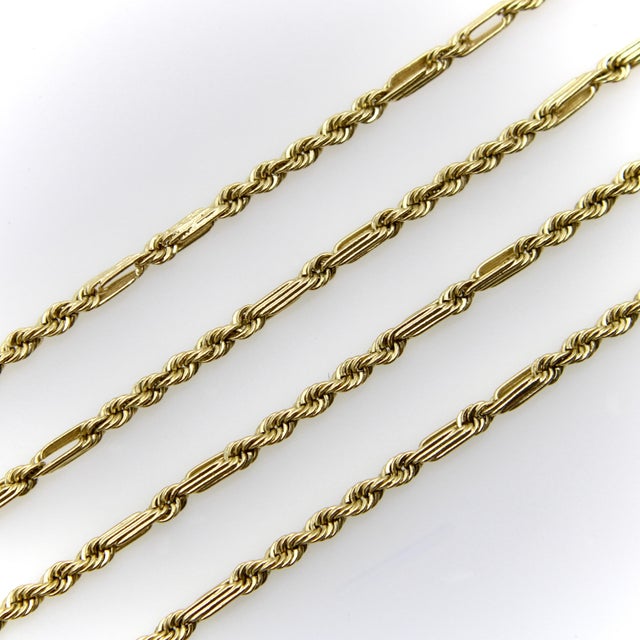 Vintage 14k Gold Bar Link and Rope Chain For Sale - Image 4 of 9