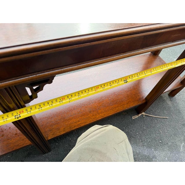 Late 20th Century Chinoiserie Chippendale Style Inlaid Fretwork Console Table by Lane For Sale - Image 15 of 15