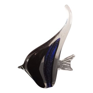 1980s Cobalt Blue Art Glass Fish Figurine For Sale