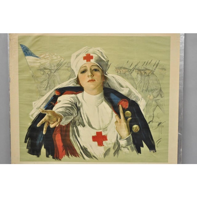 Early 20th Century Original Vintage 1918 Wwi Harrison Fisher Poster Red Cross Christmas Roll Call For Sale - Image 5 of 16