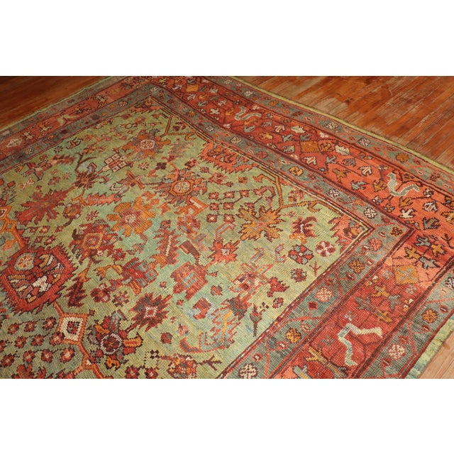 Room Size Green Antique Square Oushak Rug For Sale - Image 10 of 10