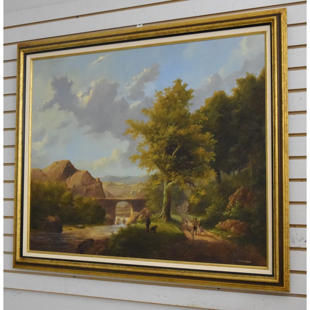 Age: Approx: 25 Years Old Details: Bridge & Valley Scene High Quality Construction Gold Black Frame Bright & Vibrant...