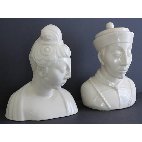 James Mont Mid-Century James Mont Style Chinoiserie Blanc De Chine Style Ceramic Busts - A Pair For Sale - Image 4 of 6