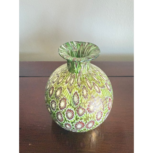 Green Fratelli Toso Murano Murrine Millefiori Vase From Italy For Sale - Image 8 of 9