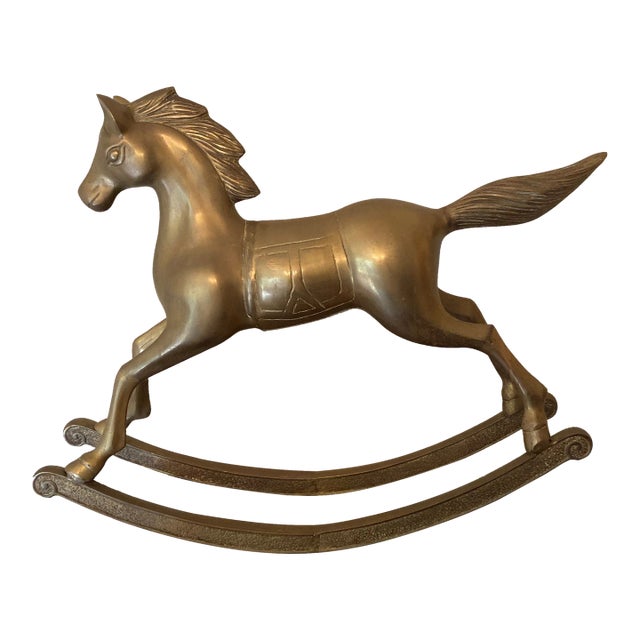 Vintage Large Brass Rocking Horse Sculpture For Sale