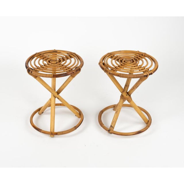 Round Stools in Rattan and Bamboo, Italy, 1960s For Sale - Image 9 of 18