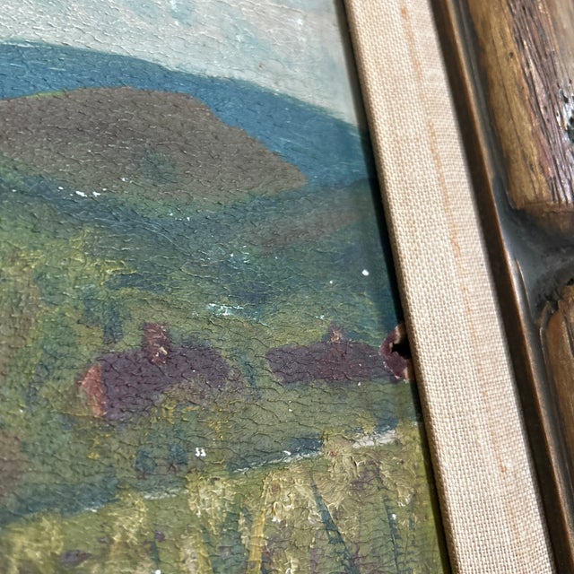 1940’s Original Folk Art Dogs Running Through Field Landscape Painting For Sale In Philadelphia - Image 6 of 8