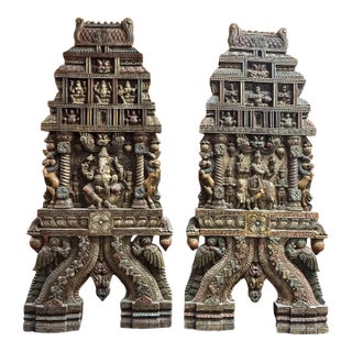 Grand 6ft Custom Architectural Hand-Carved Hardwood Temple Panels - Pair For Sale