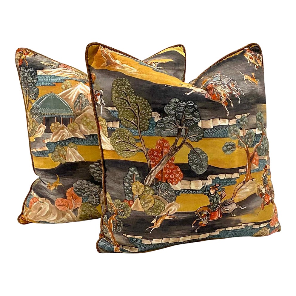 Pair of CustomTailored No 9 Jim Thompson Linen Fabric Decorative