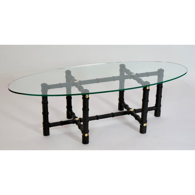 1970s Drexel Heritage Faux Bamboo Oval Glass Coffee Table For Sale In Miami - Image 6 of 8