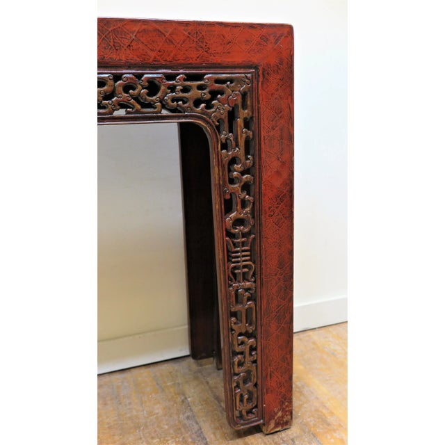 Wood Antique Chinese Red Lacquer Console Table For Sale - Image 7 of 13