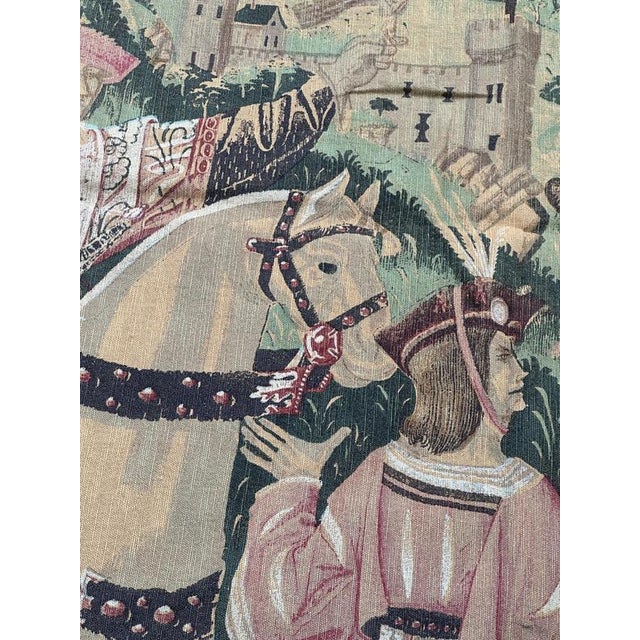 Textile Vintage French Screenprinted Tapestry with Departure to Hunt Motif, 1970s For Sale - Image 7 of 18