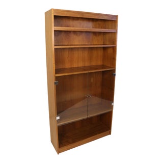 Mid-Century Teak Bookcase With Glass Display Doors For Sale