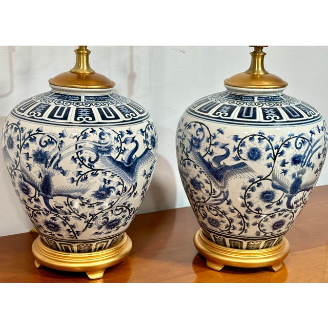 Ralph Lauren Blue & White Porcelain Ginger Jar Lamps - a Pair For Sale - Image 11 of 12