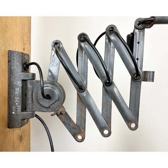 Grey Industrial Scissor Wall Lamp from Elektroinstala, 1960s For Sale - Image 9 of 14