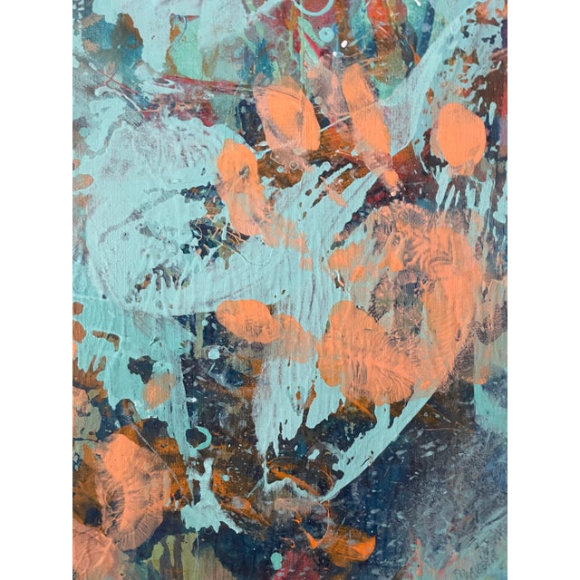 Abstract Original Aqua and Peach Abstract Painting on Canvas For Sale - Image 3 of 9