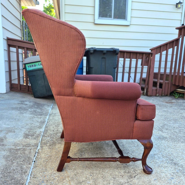 2000s Pennsylvania House Manor Burgundy Chippendale Style Wingback Arm Chair Mahogany Legs For Sale - Image 11 of 13