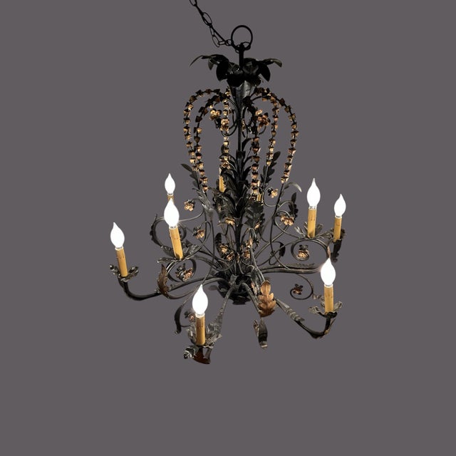 1960s Mid Century Modern Curry and Company Wrought Iron Chandelier With 9 Lights For Sale In Sacramento - Image 6 of 6