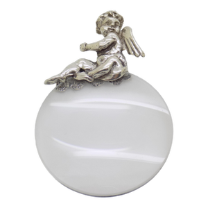 Vintage Italian Handmade Genuine Silver & Glass Purse Magnifier With Hallmarked Angel Handle