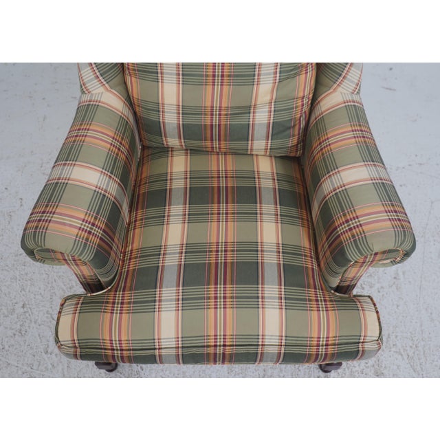 Textile Southwood Plaid Upholstered Country Wing Chair & Ottoman For Sale - Image 7 of 18