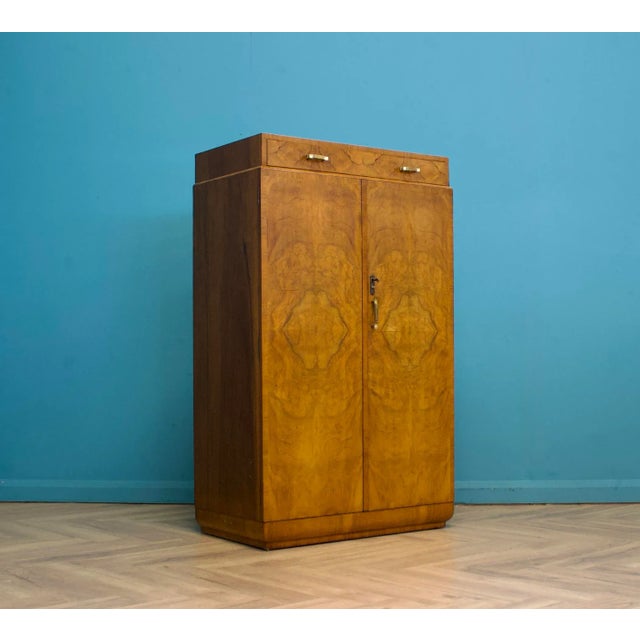 British Art Deco Burr Walnut Tallboy Linen Cabinet, 1930s For Sale - Image 3 of 10