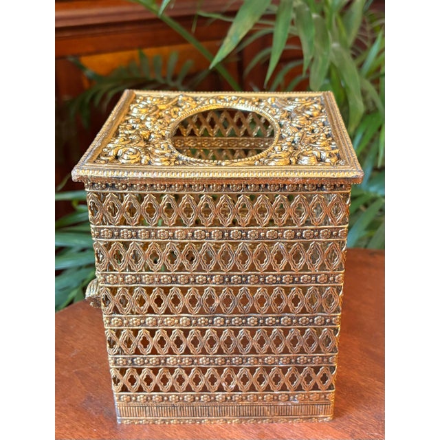 Hollywood Regency Hollywood Regency Gold Ormolu Filigree Tissue Holder Cover For Sale - Image 3 of 7