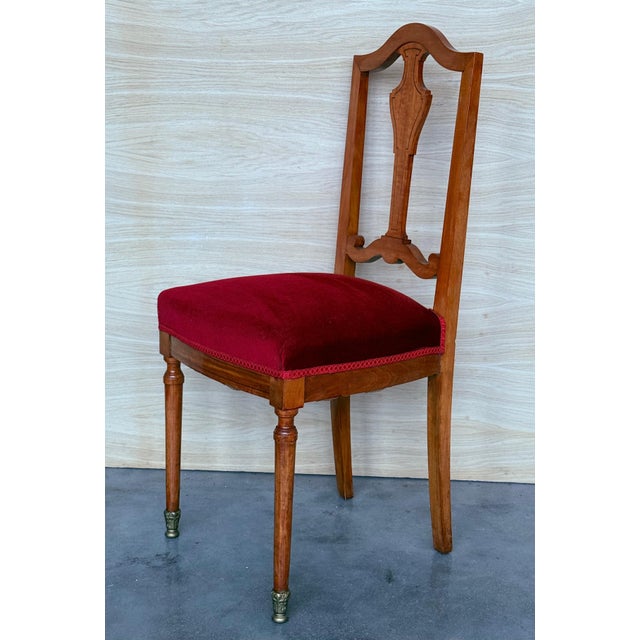 Early 20th Century Late Victorian Oak Ladderback Dining Side Chair with Red Velvet Seat For Sale - Image 4 of 18