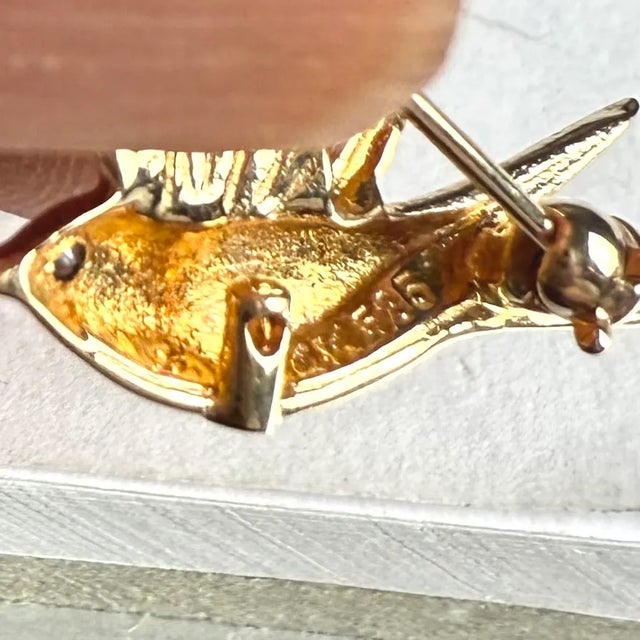 1990s Franklin Mint Fabergé 14k Yellow Gold Bird Brooch With Diamond Accents For Sale - Image 10 of 10