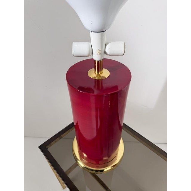 Italian Ruby Red Glazed Ceramic and Brass Twin Table Lamps, 1970s, Set of 2 For Sale - Image 16 of 18