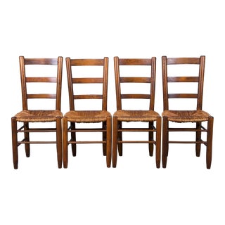 Country French Provincial Ladder Back Maple Farmhouse Dining Chairs W/ Rush Seats - Set of 4 For Sale