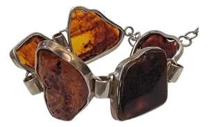 Mid 20th Century Natural Cognac Baltic Amber Panel Link Bracelet