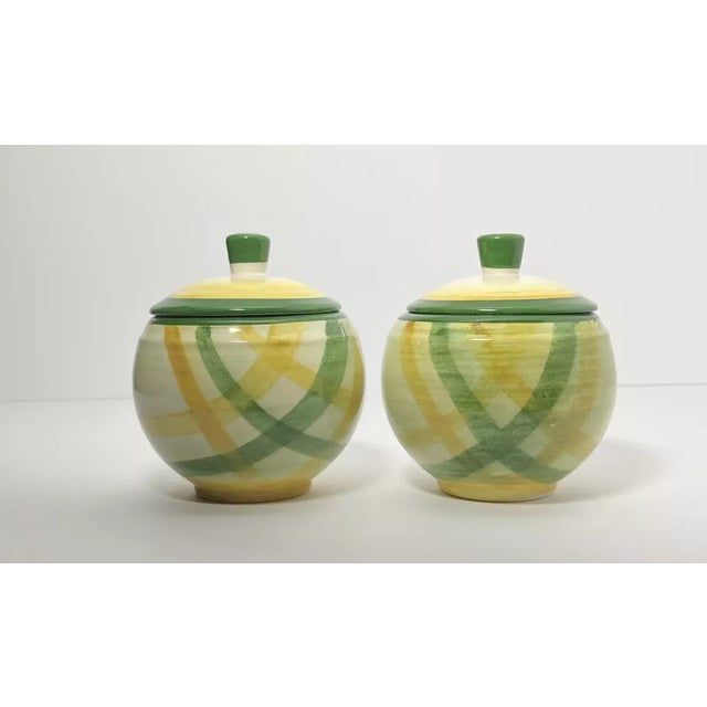 Green 1950s Metlox “Gingham” 6-Piece Ceramic Dinnerware Serving Hostess Set For Sale - Image 8 of 10