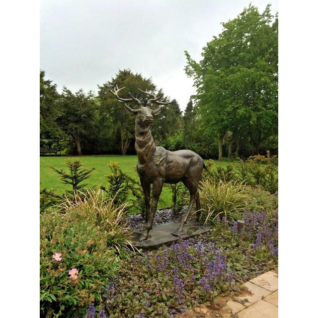 Life-Size Cast Iron Stag Garden Sculpture with Antlers For Sale - Image 6 of 7