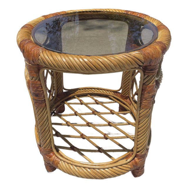Vintage Rattan Twisted Pencil Reed Side Table For Sale