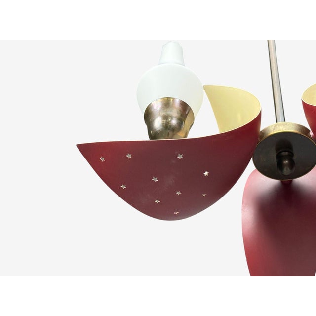 1950s Bent Karlby, Pendant Light, Brass, Red Lacquered Metal, Glass For Sale - Image 9 of 11