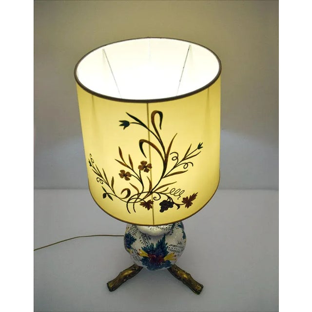 1950s Large Mid-Century Ceramic Lamp with Floral Decoration, 1950s For Sale - Image 5 of 12