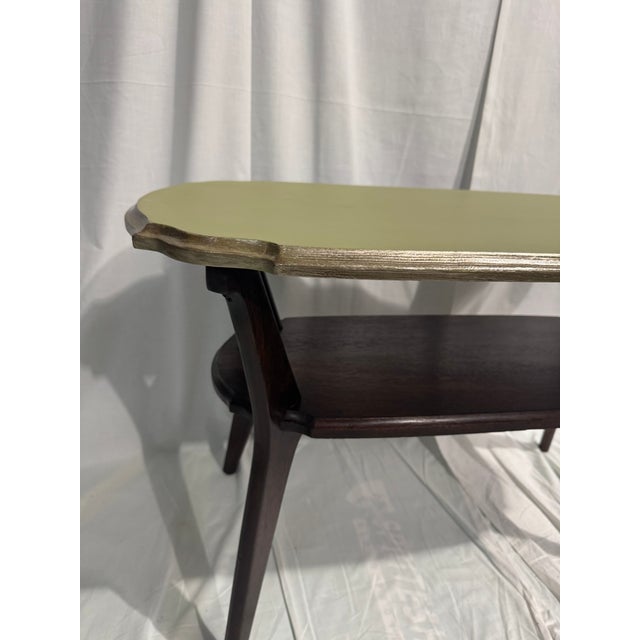 Mid-Century Modern Small Two Tier Coffee Table With Sage Painted Top For Sale - Image 3 of 6