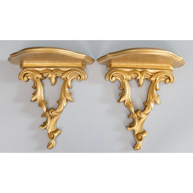 Wood Vintage Italian Style Giltwood Wall Brackets - a Pair For Sale - Image 7 of 7