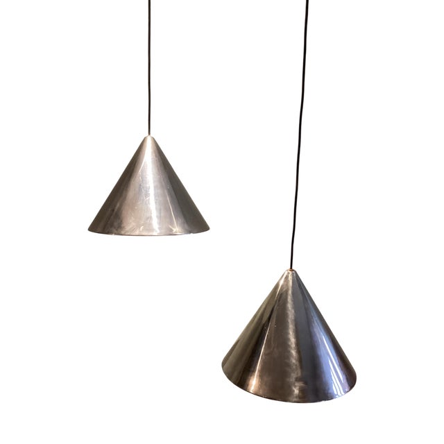 Large Mid-Century Danish Chrome Billard Pendant Lamps from Louis Poulsen, 1960s, Set of 2 For Sale