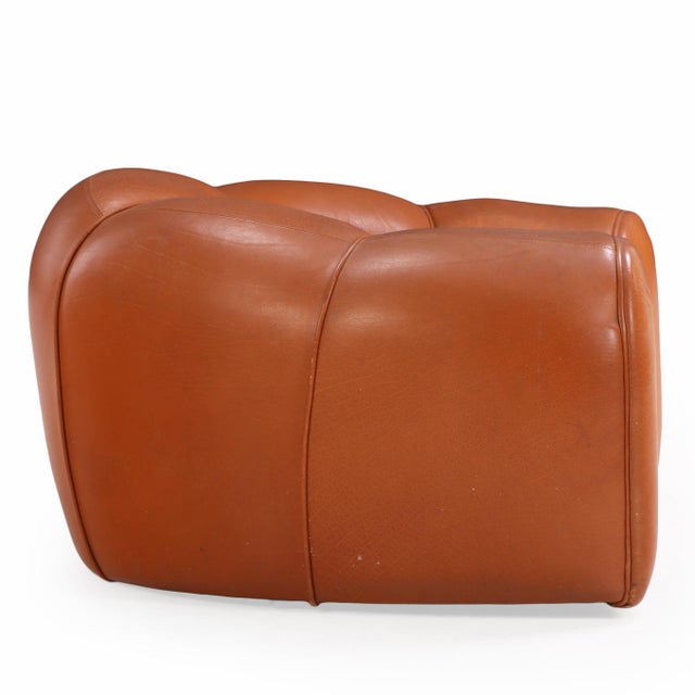A French Bulbous Croissant-Shaped Leather Chair, C. 1985. For Sale - Image 4 of 8