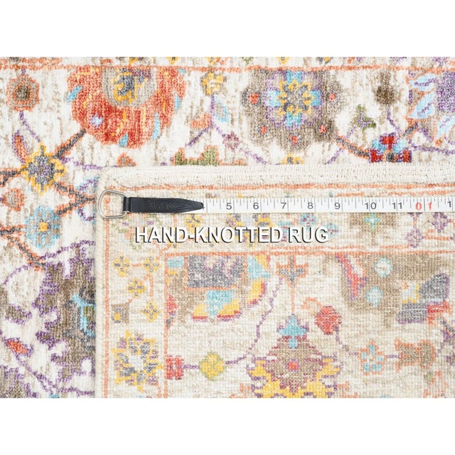 Textile Colorful Silk With Textured Wool Tabriz Vase With Flower Design Hand Knotted Oriental XL Runner Rug For Sale - Image 7 of 9