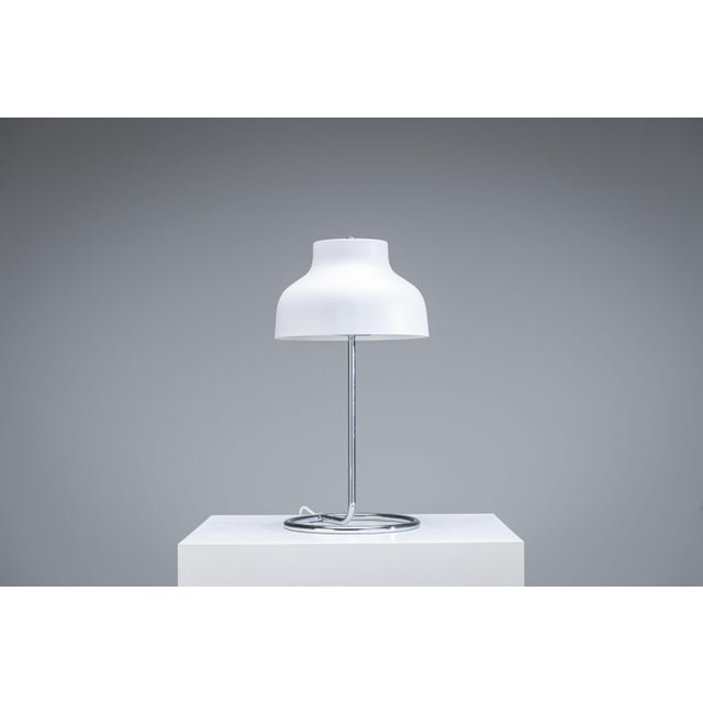 1970s Chromed Table Lamp with Metal Shade and Curved Frame, 1970s For Sale - Image 5 of 12