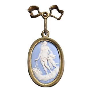 Antique 19th Century Wedgwood Light Blue Jasperware Plaque of Venus and Cupid in a Gilt Frame For Sale