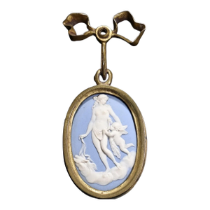 Antique 19th Century Wedgwood Light Blue Jasperware Plaque of Venus and Cupid in a Gilt Frame