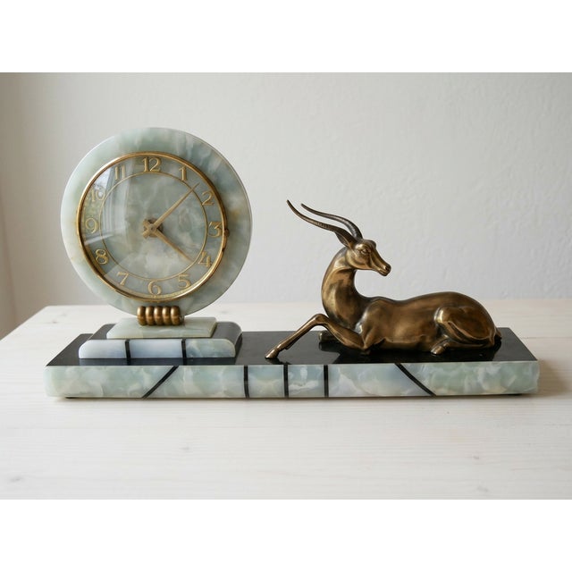 Art Deco Marble and Onyx Clock with Antelope Motif, 1920s For Sale - Image 6 of 6