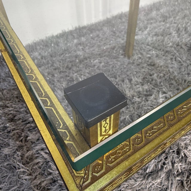 Gold Hollywood Regency Side Table in Engraved Brass and Glass, 1970s For Sale - Image 8 of 13